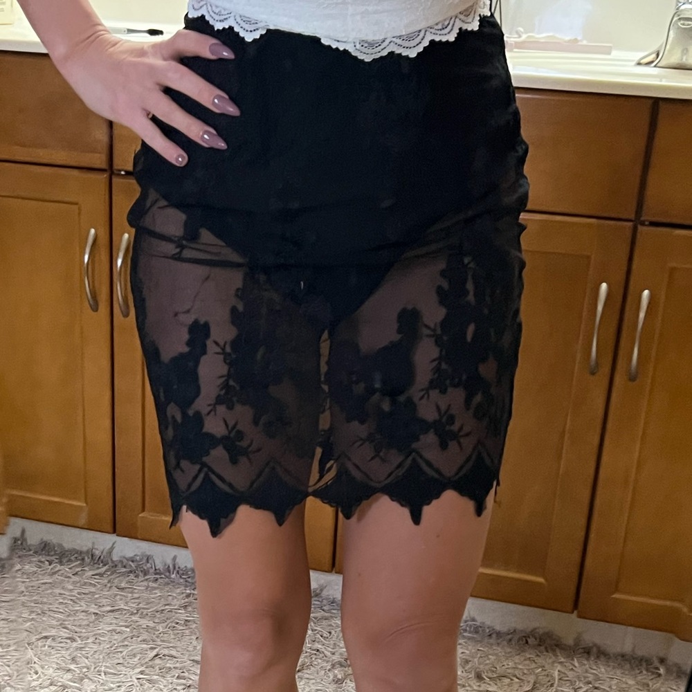 Sexy sheer lace midi skirt